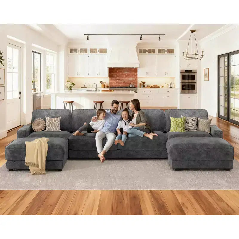 Canapé sectionnel modulaire surdimensionné Dyonery 160, ensemble de canapés confortables en forme de U de 6 places avec 2 oreillers et 2 poufs mobiles, en chenille
