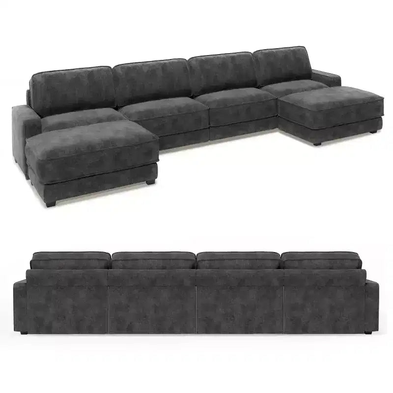 Canapé sectionnel modulaire surdimensionné Dyonery 160, ensemble de canapés confortables en forme de U de 6 places avec 2 oreillers et 2 poufs mobiles, en chenille