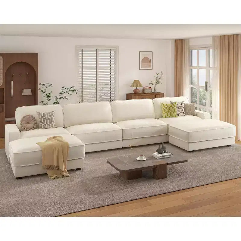 Canapé sectionnel modulaire surdimensionné Dyonery 160, ensemble de canapés confortables en forme de U de 6 places avec 2 oreillers et 2 poufs mobiles, en chenille