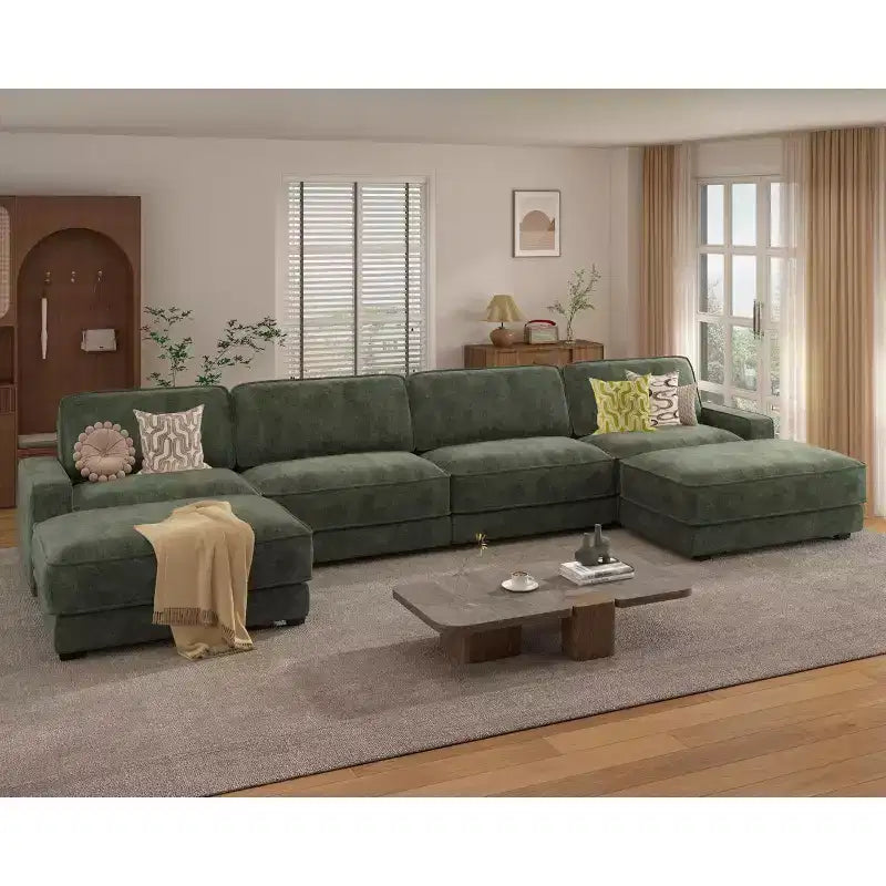 Canapé sectionnel modulaire surdimensionné Dyonery 160, ensemble de canapés confortables en forme de U de 6 places avec 2 oreillers et 2 poufs mobiles, en chenille