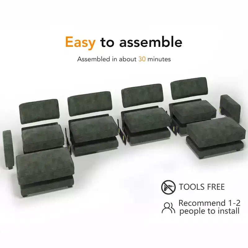 Canapé sectionnel modulaire surdimensionné Dyonery 160, ensemble de canapés confortables en forme de U de 6 places avec 2 oreillers et 2 poufs mobiles, en chenille