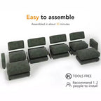 Canapé sectionnel modulaire surdimensionné Dyonery 160, ensemble de canapés confortables en forme de U de 6 places avec 2 oreillers et 2 poufs mobiles, en chenille