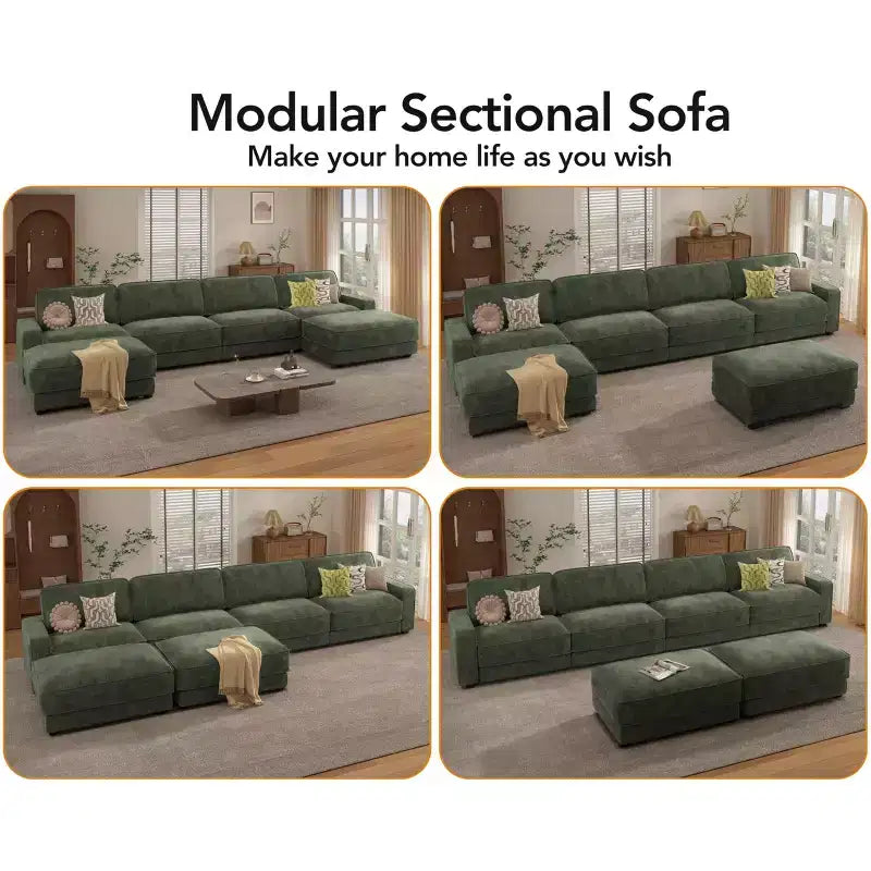 Canapé sectionnel modulaire surdimensionné Dyonery 160, ensemble de canapés confortables en forme de U de 6 places avec 2 oreillers et 2 poufs mobiles, en chenille