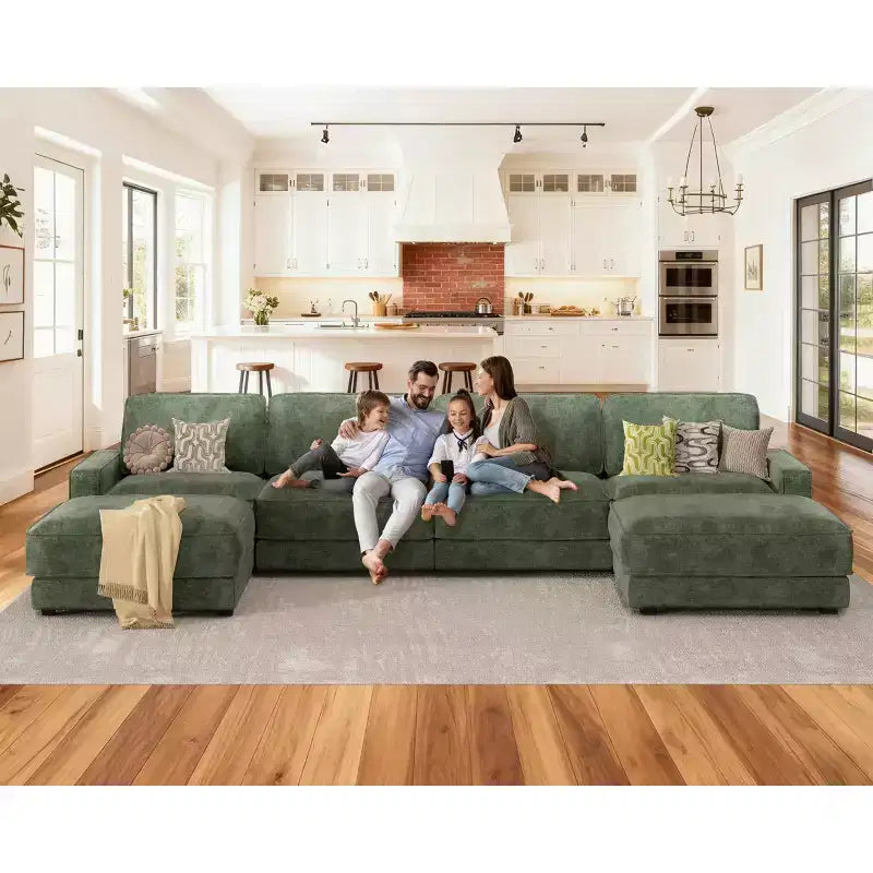 Canapé sectionnel modulaire surdimensionné Dyonery 160, ensemble de canapés confortables en forme de U de 6 places avec 2 oreillers et 2 poufs mobiles, en chenille