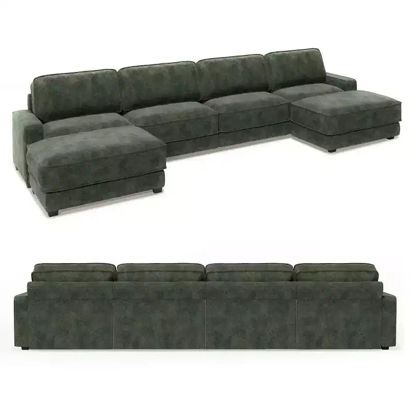 Canapé sectionnel modulaire surdimensionné Dyonery 160, ensemble de canapés confortables en forme de U de 6 places avec 2 oreillers et 2 poufs mobiles, en chenille