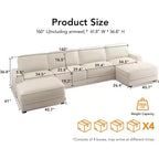 Canapé sectionnel modulaire surdimensionné Dyonery 160, ensemble de canapés confortables en forme de U de 6 places avec 2 oreillers et 2 poufs mobiles, en chenille
