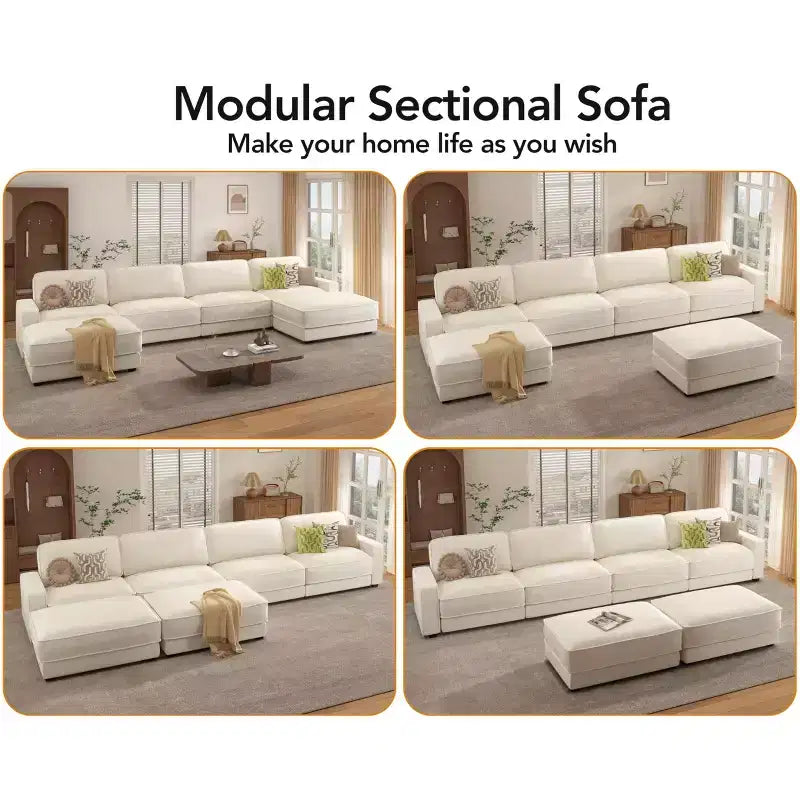 Canapé sectionnel modulaire surdimensionné Dyonery 160, ensemble de canapés confortables en forme de U de 6 places avec 2 oreillers et 2 poufs mobiles, en chenille