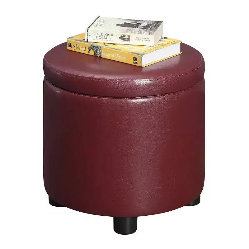 Pouf de rangement d'appoint rond HomeStock Comfort avec couvercle-plateau réversible