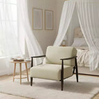 Fauteuil d'appoint moderne du milieu du siècle FurnitureR, fauteuil rembourré beige avec cadre marron massif, fauteuil de lecture confortable pour salon, chambre, bureau