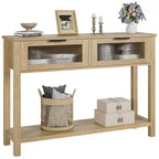 COZONY 43 Table console moderne en bois avec 2 tiroirs en verre, Table d'entrée étroite avec grand espace de rangement pour salon, couloir, hall d'entrée, cuisine