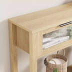 COZONY 43 Table console moderne en bois avec 2 tiroirs en verre, Table d'entrée étroite avec grand espace de rangement pour salon, couloir, hall d'entrée, cuisine