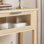 COZONY 43 Table console moderne en bois avec 2 tiroirs en verre, Table d'entrée étroite avec grand espace de rangement pour salon, couloir, hall d'entrée, cuisine