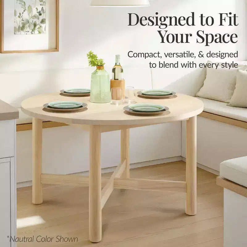Table de salle à manger ronde en bois massif de 119 cm de Best Choice Products, table de ferme moderne pour 4 personnes, peu encombrante, montage facile