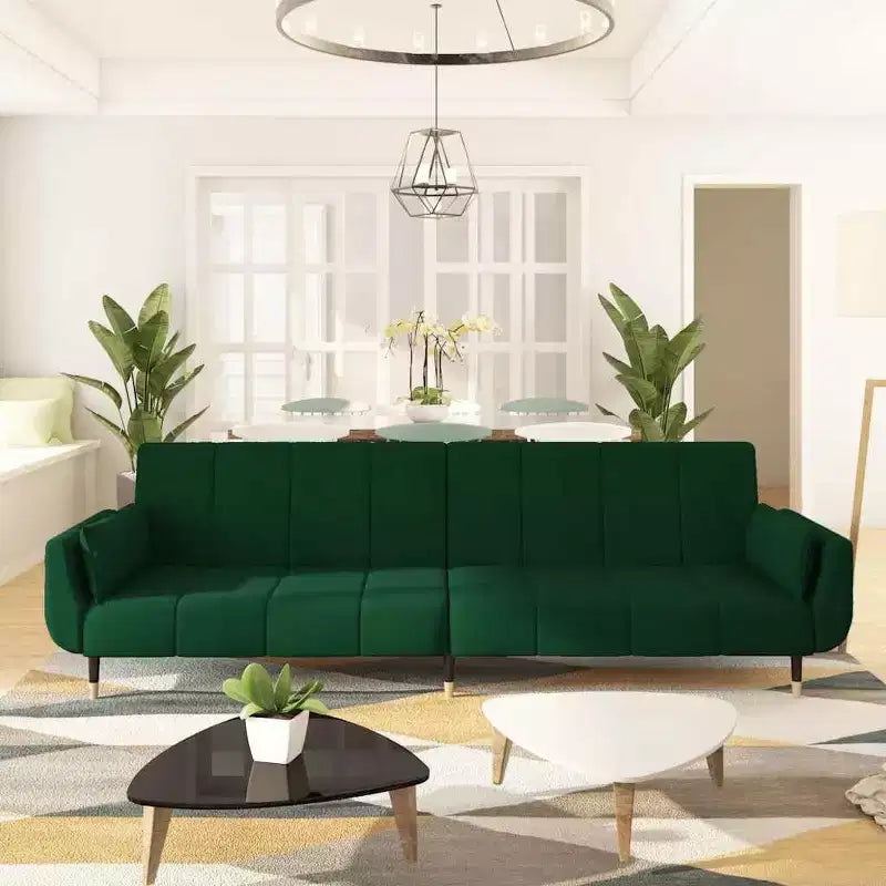vidaXL Canapé-lit 2 places avec deux oreillers Velours vert foncé