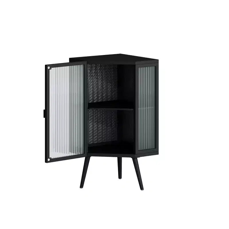 Meuble de rangement pour salle de bain Okak, armoire de coin au sol moderne avec porte en verre trempé et 2/3 étagères pour salon, bureau à domicile