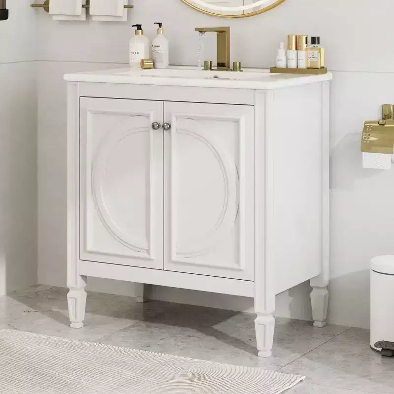 Meuble-lavabo de salle de bain Okak de 30 pouces avec lavabo, deux portes avec étagère, charnières de porte à fermeture douce