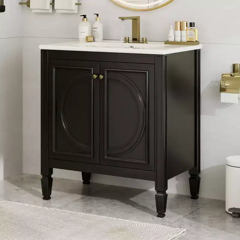 Meuble-lavabo de salle de bain Okak de 30 pouces avec lavabo, deux portes avec étagère, charnières de porte à fermeture douce