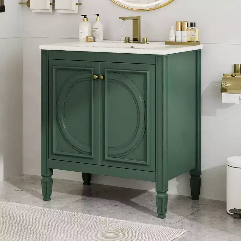 Meuble-lavabo de salle de bain Okak de 30 pouces avec lavabo, deux portes avec étagère, charnières de porte à fermeture douce
