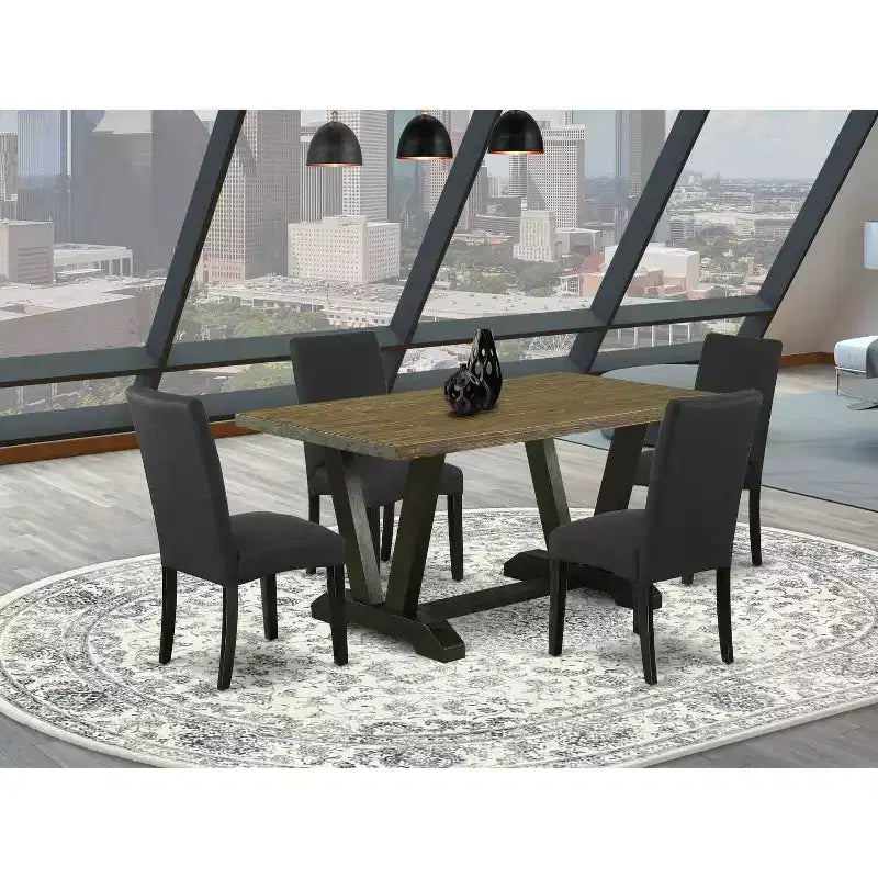 Ensemble de salle à manger 5 pièces en chêne massif naturel avec 1 table et 4 chaises avec