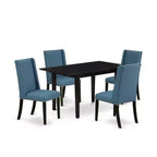 HomeStock 5-Pc Black Finish Solid Wood Top - Rectangular Upholstered Dining Room Set with Butterfly Leaf - Seats 4