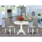 Ensemble table à manger ronde 36 pouces - Table et 2 chaises - Pieds blancs lin - Tissu Shitake foncé