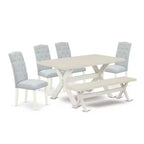 HomeStock 6-Pc Rectangle Natural Oak Finish Solid Wood Top Dining Table with 1-Bench, 4-Chairs