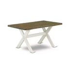 Table à manger 6 pièces avec plateau en bois massif finition chêne naturel, 1 banc et 4 chaises avec