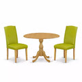 3-Piece Natural Oak Finish Solid Wood Top - Dining Room Set with High Back - Seats 4