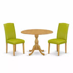3-Piece Natural Oak Finish Solid Wood Top - Dining Room Set with High Back - Seats 4