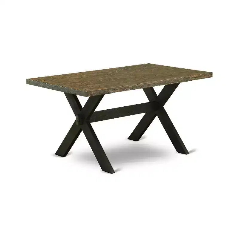 Table à manger HomeStock 7 pièces rectangulaire en bois massif, finition jacobine patinée, avec 6 chaises
