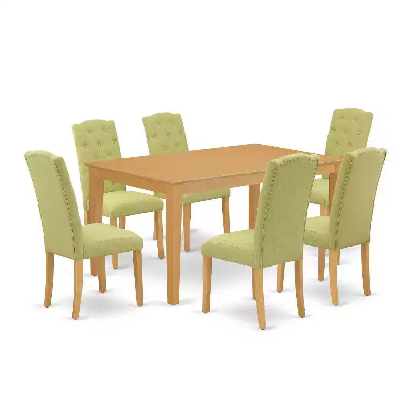 HomeStock 7-Piece Rectangle Natural Oak Finish Solid Wood Top Dining Table with 6-Parson Chairs
