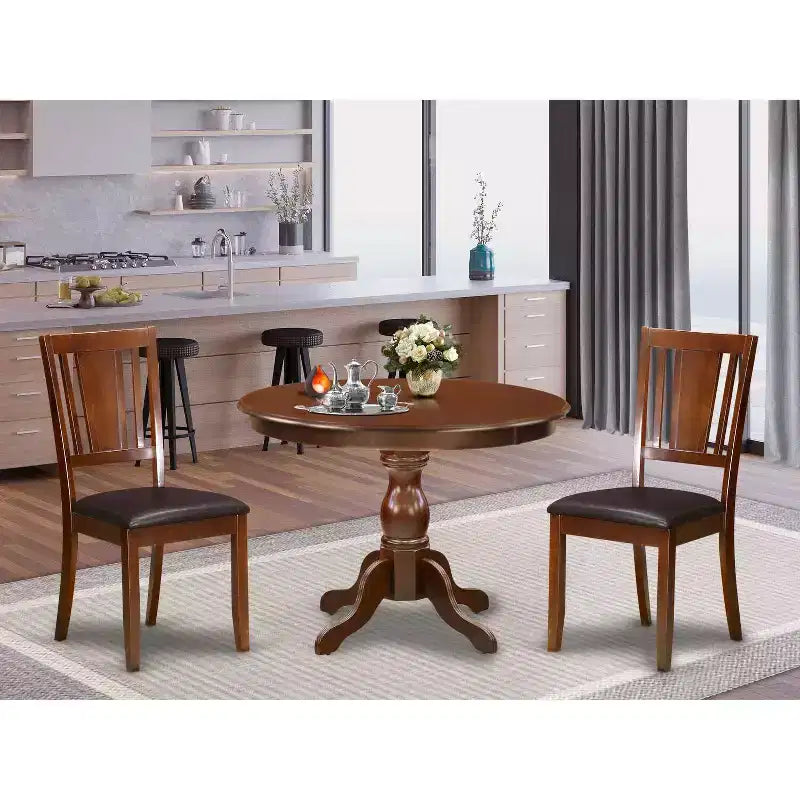 Ensemble de salle à manger 3 pièces en bois massif finition acajou - 4 places