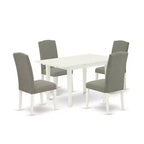HomeStock 5-Pc Linen White Finish Solid Wood Top - Rectangular Upholstered Dining Room Set with Butterfly Leaf - Seats 4