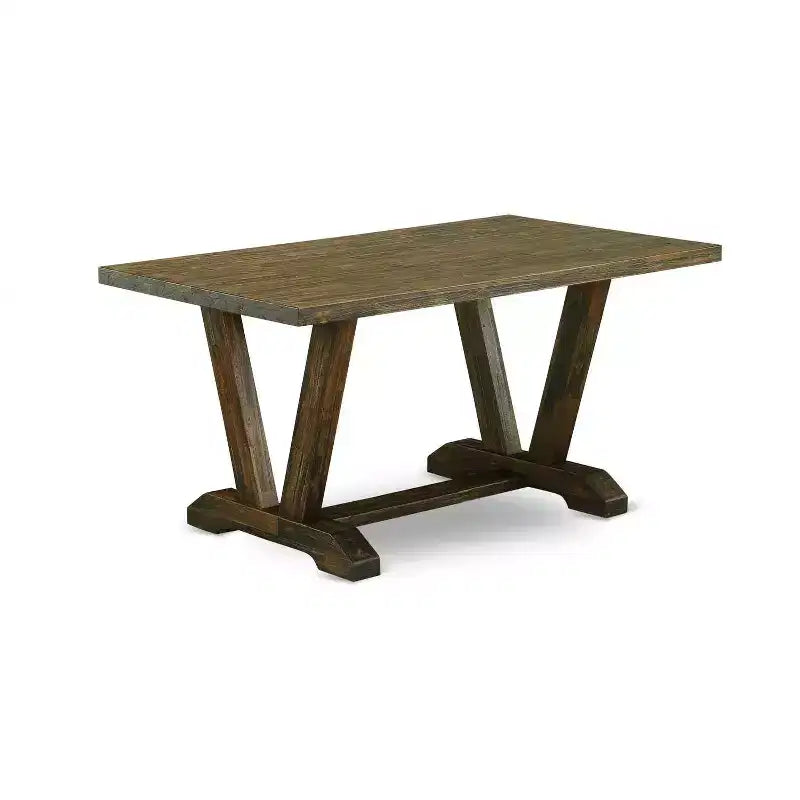 HomeStock Ensemble de salle à manger 5 pièces en bois massif finition jacobine vieillie avec table rectangulaire et 4 chaises rembourrées