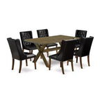 HomeStock 7-Piece Distressed Jacobean Finish Solid Wood Top Dining Table with 6-Chairs