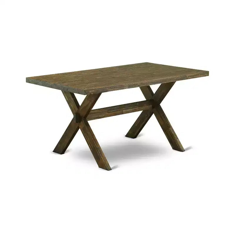 HomeStock, table de salle à manger avec plateau en bois massif finition jacobine patinée, 7 pièces avec 6 chaises