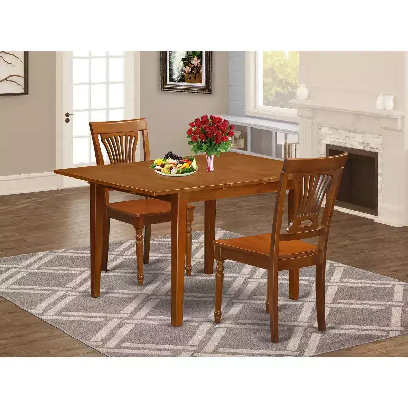 Ensemble de salle à manger 3 pièces HomeStock avec plateau en bois massif et finition brun selle