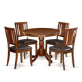HomeStock 5-Piece Round Mahogany Finish Solid Wood Top Dining table with 4-Chairs
