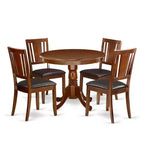 HomeStock 5-Piece Round Mahogany Finish Solid Wood Top Dining table with 4-Chairs