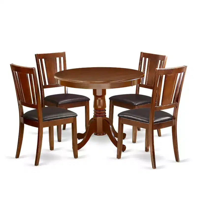 HomeStock 5-Piece Round Mahogany Finish Solid Wood Top Dining table with 4-Chairs