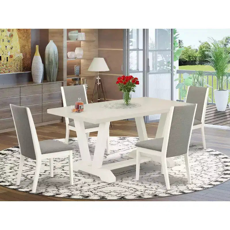 Ensemble de salle à manger HomeStock 5 pièces, table avec plateau en bois massif finition chêne naturel et 4 chaises