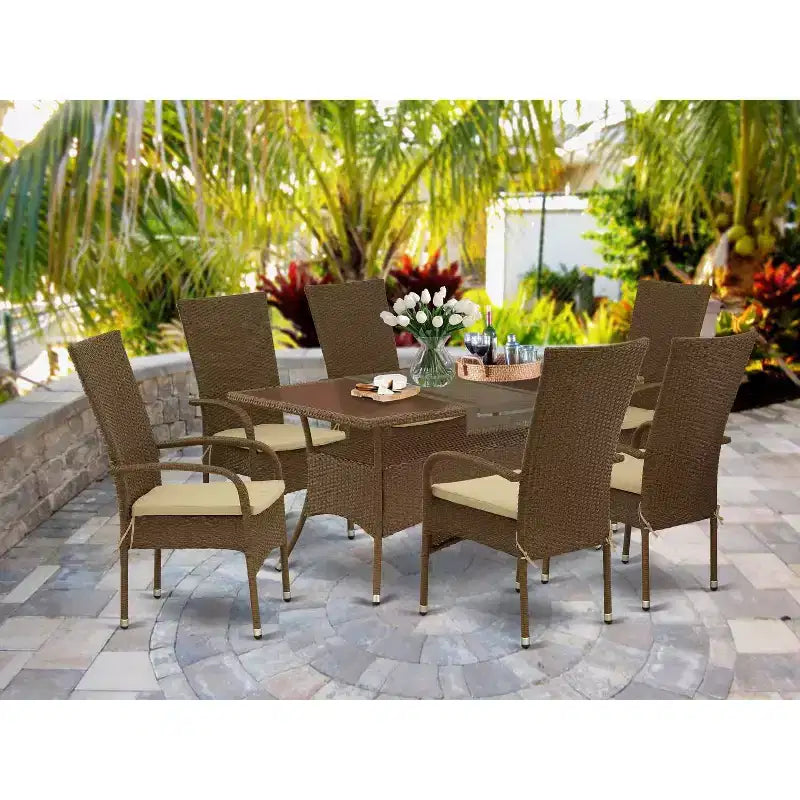 Table à manger HomeStock 7 pièces en bois massif finition chêne naturel avec 6 chaises