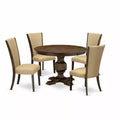 HomeStock 5-Piece Distressed Jacobean Finish Solid Wood Top Dining Table with 4 Parson Chair