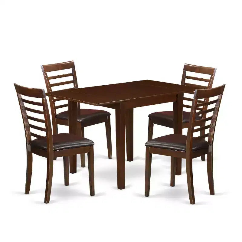 5-Piece Mahogany Finish Solid Wood Top - Dining Room Set - Seats 4
