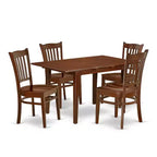 HomeStock 5-Pc Mahogany Finish Solid Wood Top-Rectangular Dining Room Set with Leaf-Seats 4