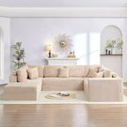 Mjkone 136 Canapé modulaire sectionnel en velours côtelé en forme de U, canapé moderne à 7 places avec sièges profonds et ottoman mobile
