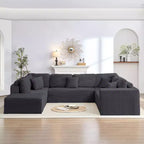 Mjkone 136 Canapé modulaire sectionnel en velours côtelé en forme de U, canapé moderne à 7 places avec sièges profonds et ottoman mobile