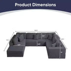Mjkone 136 Canapé modulaire sectionnel en velours côtelé en forme de U, canapé moderne à 7 places avec sièges profonds et ottoman mobile