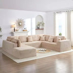 Mjkone 136 Canapé modulaire sectionnel en velours côtelé en forme de U, canapé moderne à 7 places avec sièges profonds et ottoman mobile