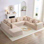 Mjkone 136 U-Shaped Modular Corduroy Sectional Sofa,Modern 7-Seater Deep Seats Sofa with Movable Ottoman
